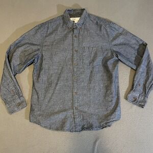 Old Navy Slim Fit Linen Chambray Shirt Long Sleeve‎ Button Down Vintage Men's L